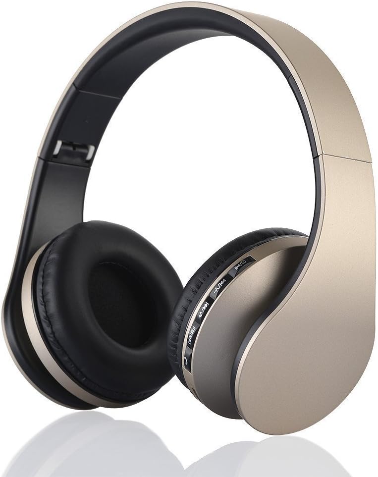 Bluetooth Over Ear Headphones, Yeehyc 4 in 1 Upgrade Stereo Wireless Foldable Headsets with Micro Support FM Radio for Smart Phones Tablet PC Notebook (Gold)