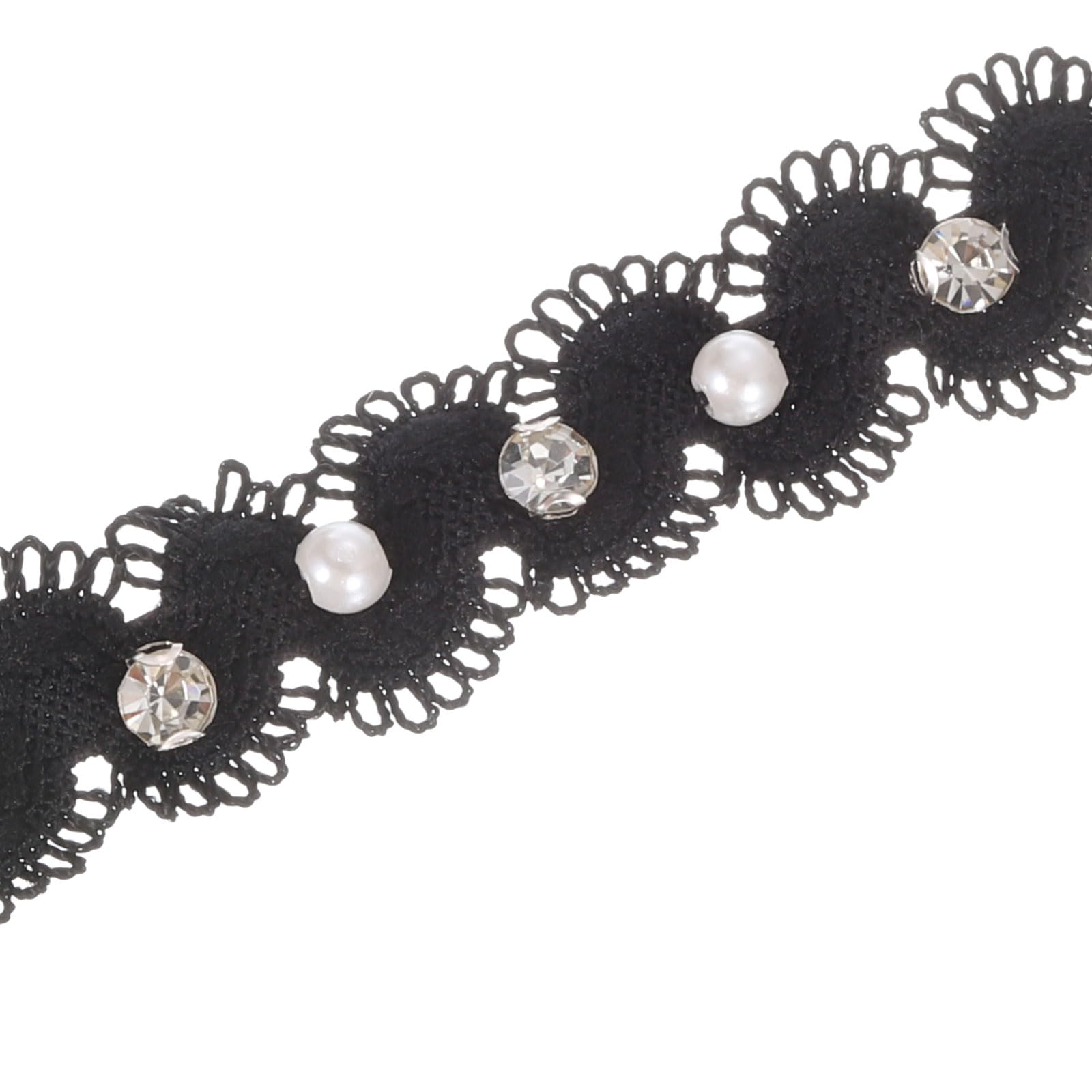 PATIKIL 5 Yard Faux Pearl Lace Ribbon, 0.59" Wide Pearl Fringe Applique Embroidered Pearl Bead Lace Trims for Wedding Party Decoration Sewing Craft, Black White