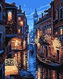 Komking DIY Painting by Numbers for Adults, Paint by Number Kits on Canvas with Brush - Venice Night 16x20inch