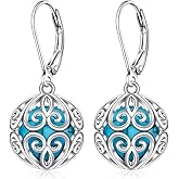 Turquoise Earrings Filigree Earrings for Women Sterling Silver Filigree Dangle Leverback Turquoise Jewelry Valentine Christmas Gifts