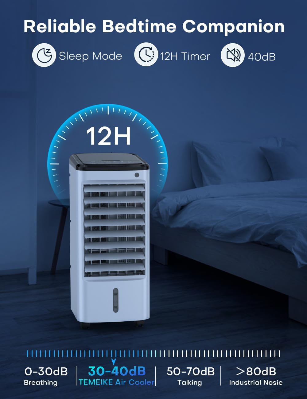 CENSTECH Evaporative Air Cooler, Swamp Cooler Air Conditioner w/ 12H Timer for Auto-off, 6 Upgraded Ice Packs, 3-Speed Windowless Air Conditioner, Smart Remote, Dual Tank Portable Air Cooler for Room
