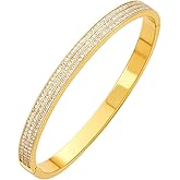 Dainty Crystal Accent Cubic Zirconia Bangle Bracelet for Women | Elegant Gold Plated Adjustable Cuff Jewelry Gift