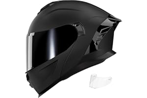 MXJ GEAR Motorcycle Helmet,Motorcycle Dual Visor Flip up Modular Full Face Helmet JR-815,DOT Approved Motorbike Helmet with 2 Visors for Adults Men Women(L,Matte Black-B)