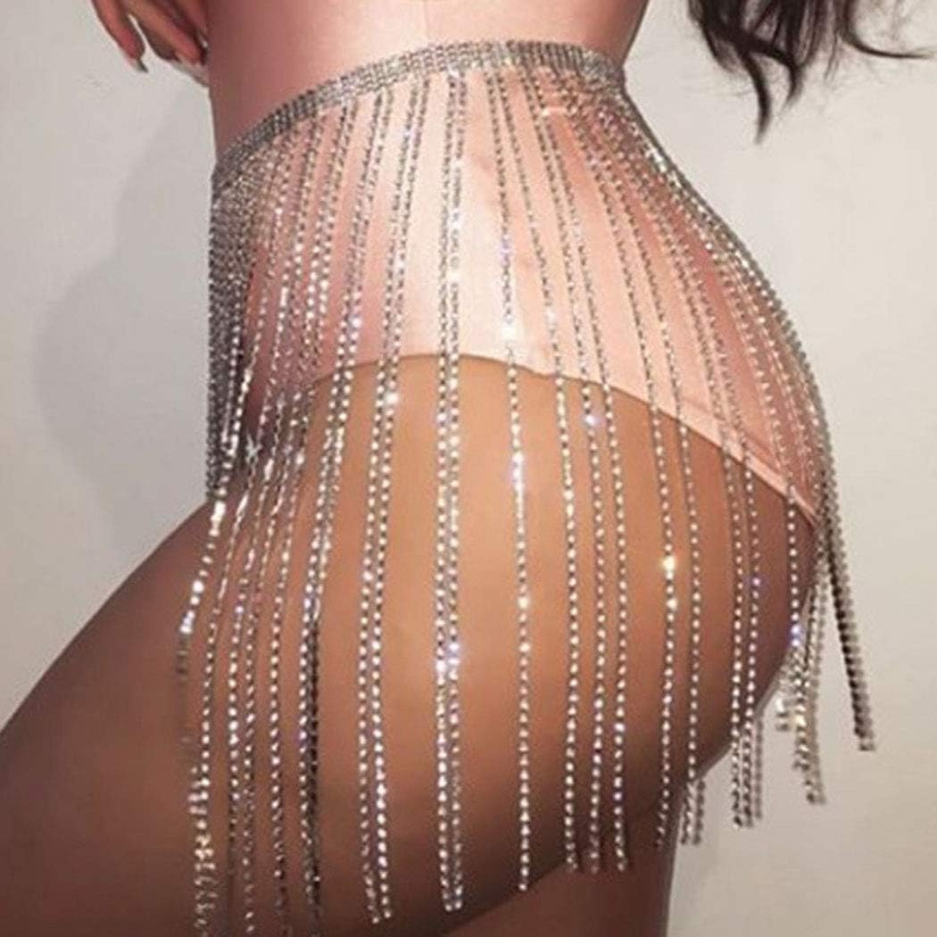 Sethain Boho Waist Chain Silver Tassel Rhinestone Chains Belly Crystal Chain Bikini Body Accessories Jewelry for Women and Girls - Image 3
