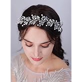 JWICOS Bride Wedding Crystal Hair Vine Pearl Bridal Hair Piece Wedding Hair Accessories Headband for Women and Girls (Silver)