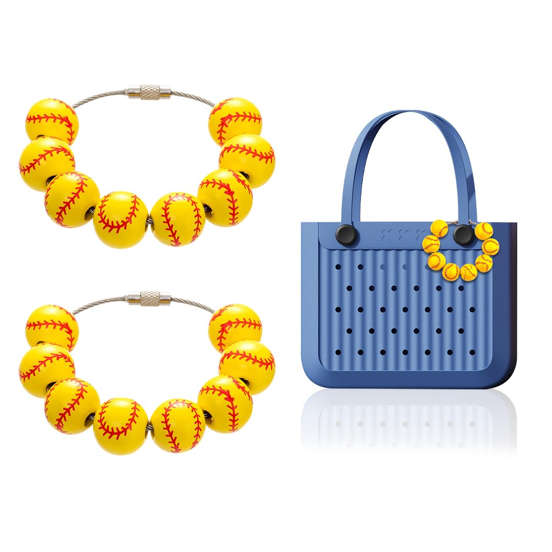 Zayookey 2Pcs Baseball Shaped Charms for Bogg Bag Sports Bogg Bag Charms Beads Accessories for Simply Southern Beach Tote Bag Insert Decorative for Hang Bag Backpack (B)