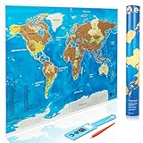 Scratch Off World Map Poster With US States Outlined - Track Your Adventures And Scratch Off Where Have You Been. Includes Scratch Pen And Luggage Tag. Perfect Gift For Travelers By O.e-c