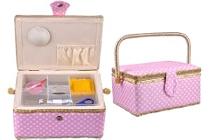 eZAKKA Sewing Basket with Sewing Kit Accessories Storage Sew Box Organizer for Beginner Adults Girl Gift, 9 x 7 x 5 inches