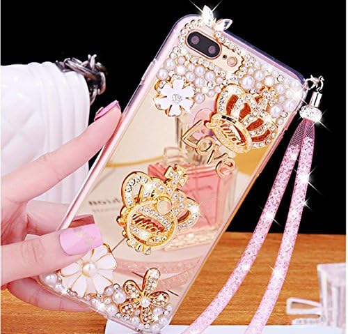 Tianyuanxuan iPhone 7/8 Plus Silicone Case Crystal Rhinestone Bling Diamonds for Girl Crown Ring Cover with Mirror Soft Shell for Iphone7/ 8 Plus-Gold
