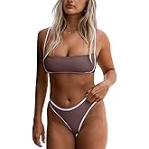 Wizbran Bandeau Bikini Sets for Women Color Block Two Piece Swimsuit Adjustable Spaghetti Straps Bathing Suits