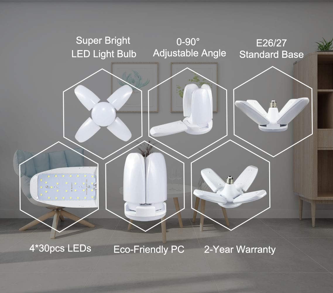 LED Garage Lights, 60W Adjustable LED Garage Ceiling Light, LED Shop Lights 5400LM 6500K, Garage Lighting for Basement Warehouse Workshop and Cellar: Home Improvement