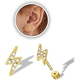 Hypoallergenic 14k Gold Plated Snake Flat Back Earrings for Women-316L Stainless Steel Push-in Design Tiny Stud Earrings Can Be Used for Cartilage/Tragus/Helix Multiple Piercing Jewelry