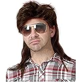 Swiking Mullet Wigs for Men Brown Replacement Wigs 70s 80s Curly Retro Disco Rocker Punk Fancy Natural Hair Party Cosplay Costume Mens Full Wigs