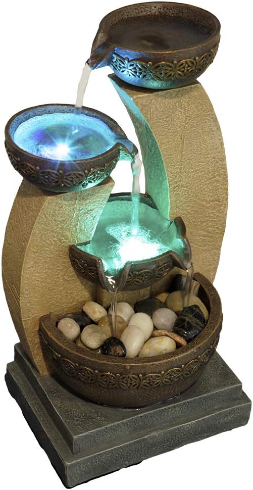Nature's Mark 11" H Golden Tiered Bowl Fountain with Color Changing LED Lights - (No Adapter): Home & Kitchen