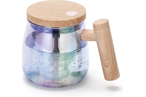 VAlinks Self Stirring Coffee Mug, Glass Electric Self Mixing Cup with Lid & Handle, 400ml Auto Self Stirring Cup To Stir Coffee, Mixed Milk, Powder (Need 2*AAA Battery)
