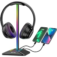 New Bee RGB Headphone Stand with 1 USB Charging Port & 1 USB-C Charging Port Desk Gaming Headset Stand with 7 Light Mode Head
