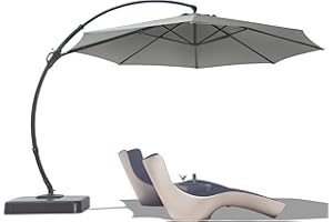 LAUSAINT HOME Outdoor Patio Umbrella with Base Included, Upgraded 12ft Large Sun Shade Cantilever Umbrella Deluxe Curvy Alumi