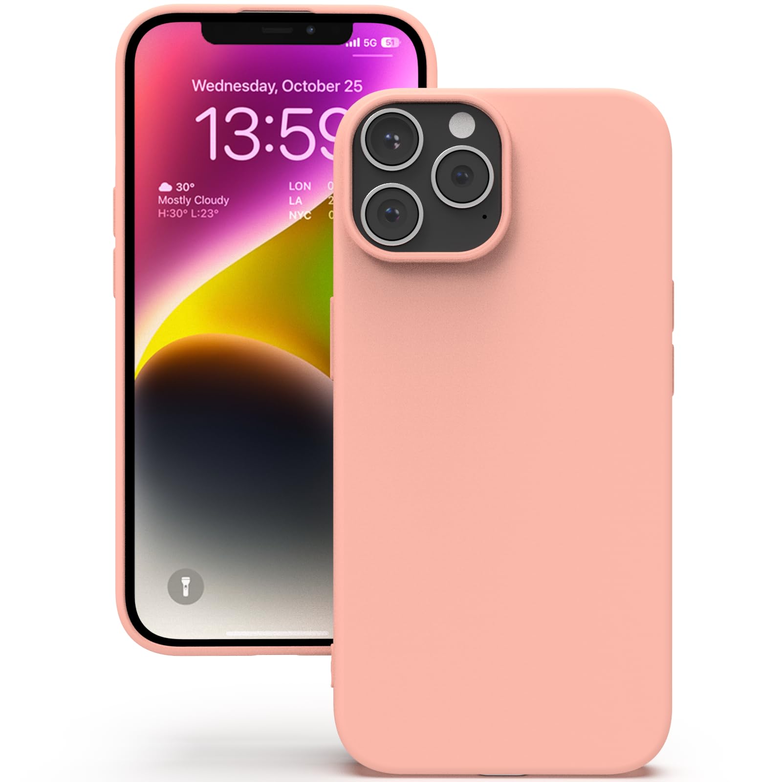 YATWIN Silicone Case for iPhone 13 Pro, Soft-Touch, Shockproof, DustProof, Antiskid Full Body Armour Phone Cover for Apple iPhone 13 Pro - Pink — image 1
