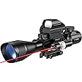 MidTen Riflescope Combo 4-12x50EG Dual Illuminated Optics & IIIA/2MW Laser Sight & 4 Holographic Reticle Red/Green Dot Sight & 20mm Scope Mount