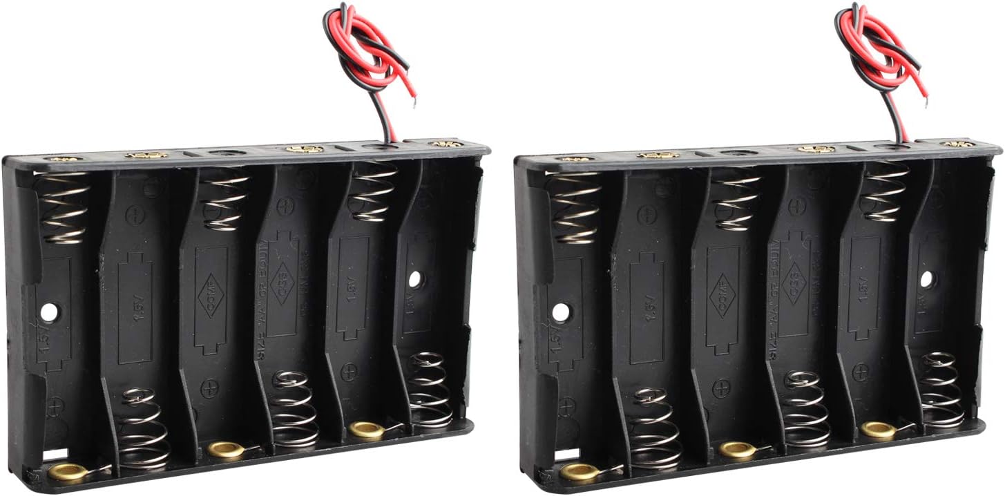 HALJIA 2Pcs 9V AA 6 x 1.5V Plastic Battery Holder Case Battery Storage Box with Wire Leads