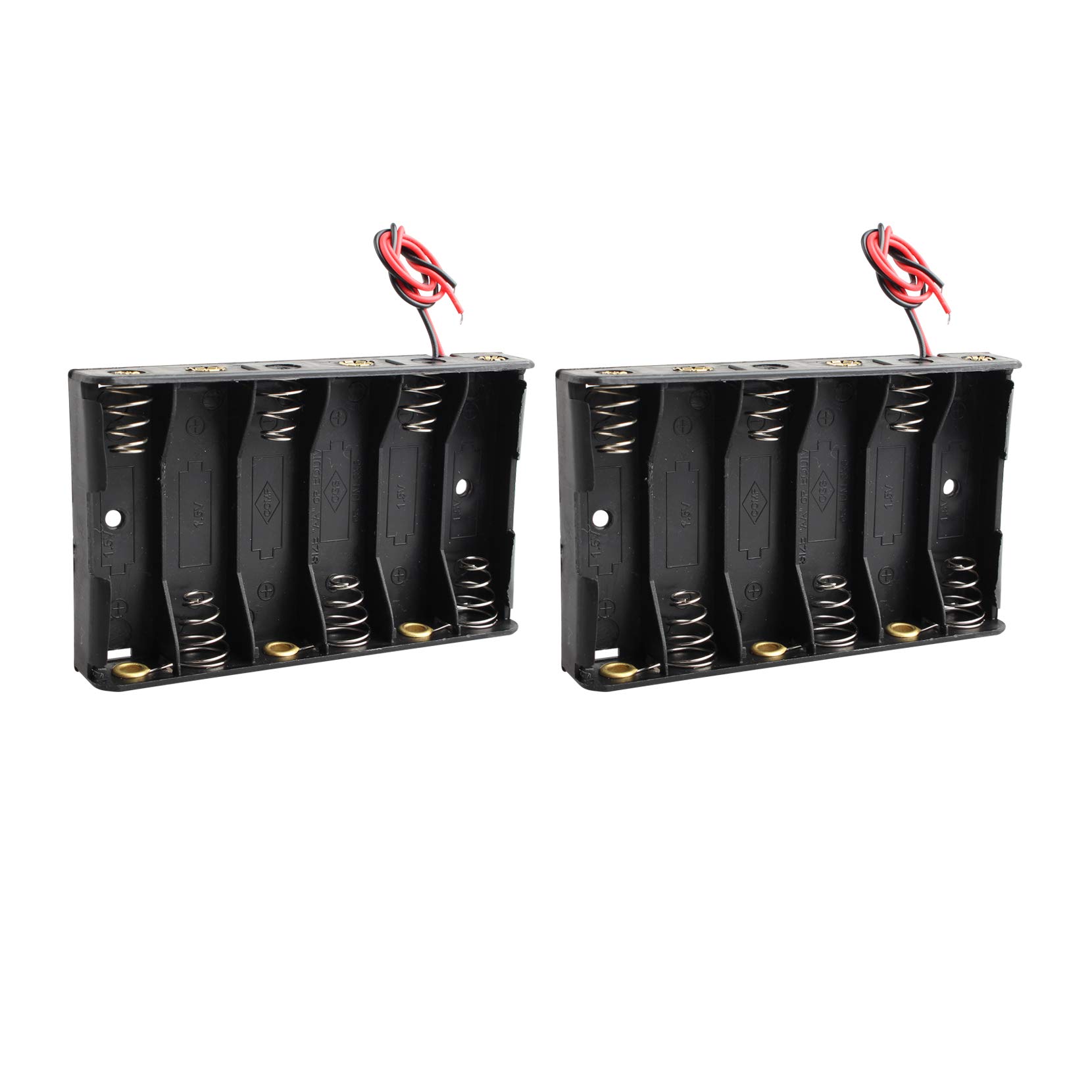 HALJIA 2Pcs 9V AA 6 x 1.5V Plastic Battery Holder Case Battery Storage Box with Wire Leads