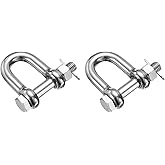 PATIKIL 2 Pcs 304 Stainless Steel D Ring Shackles, 1/2" (12mm) Marine Grade D Shape Clevis Screw Pin Shackle for Outdoor Boat Sailboat Chain Rigging Clasp, Silver