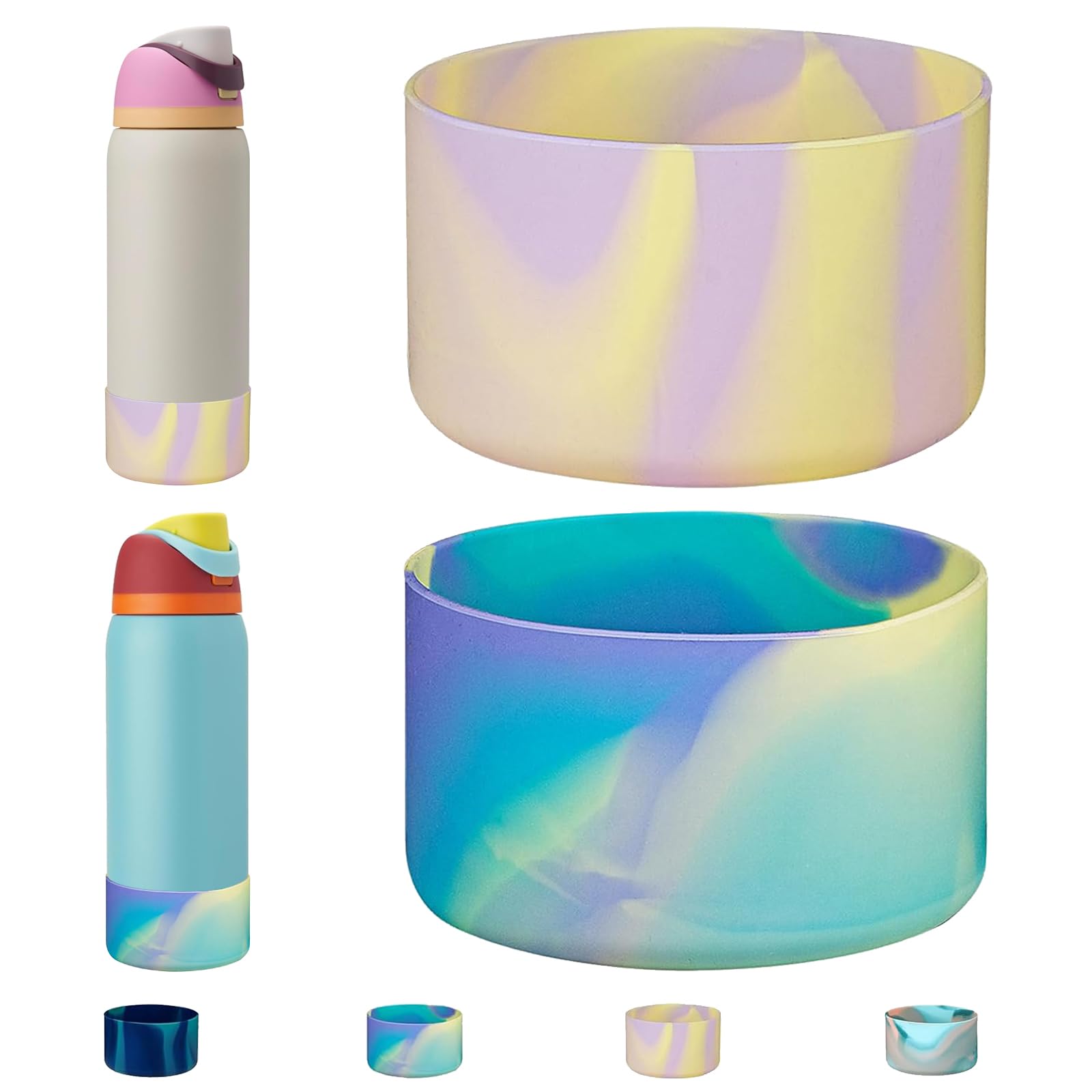 WK IEASON 2Pcs Silicone Water Bottle Boot for Owala 32oz, Protective Flask Bottom Cover Base for Owala FreeSip Twist and Flip Flask Bottles (Colorful Pink/Blue, 32OZ)