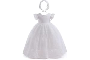 Leideur Baby Girl Christening Baptism Dress Long Blessing Gowns White Formal Wedding Dresses for Newborn