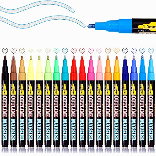 Double Line Outline Pens 18 Colors Self Outline Metallic Markers
