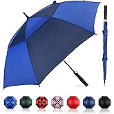 Automatic Open Golf Umbrella 54/62/68/72 Inch, Extra Large Windproof Vented Double Canopy Stick Umbrella, 210T Pongee Waterproof SPF 50+, Fiberglass Ribs Steel Shaft, EVA Grip for Golf & Commute