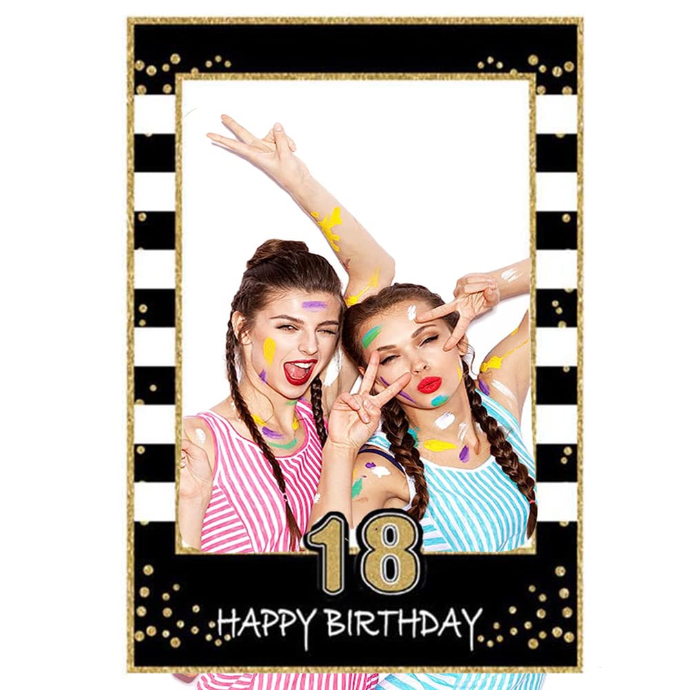 Selfie Frame, 18th Birthday Photo Frame, Personalised Themes Selfie Frame, Black Gold Prop Selfies Frames for Corporate Event, Birthday, Wedding, Parties Decorations
