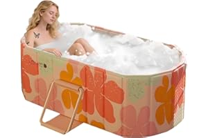 Gets 59" XXL Oval Ice Bath Tub For Athletes,Portable Bathtub for Adults Foldable Soaking Standing Hot Bath Tub for Shower Stall,Separate Family Bathroom SPA (Pink,59"×22"×19")