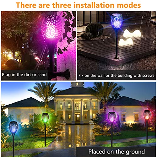 LIOTOIN Solar Torch Light Outdoor, 7 Changing Colors Garden Flickering Flame Lights Landscape Decoration Lighting Dusk to Dawn Lawn Light for Patio Deck Yard Driveway Pathway (2 Pack)