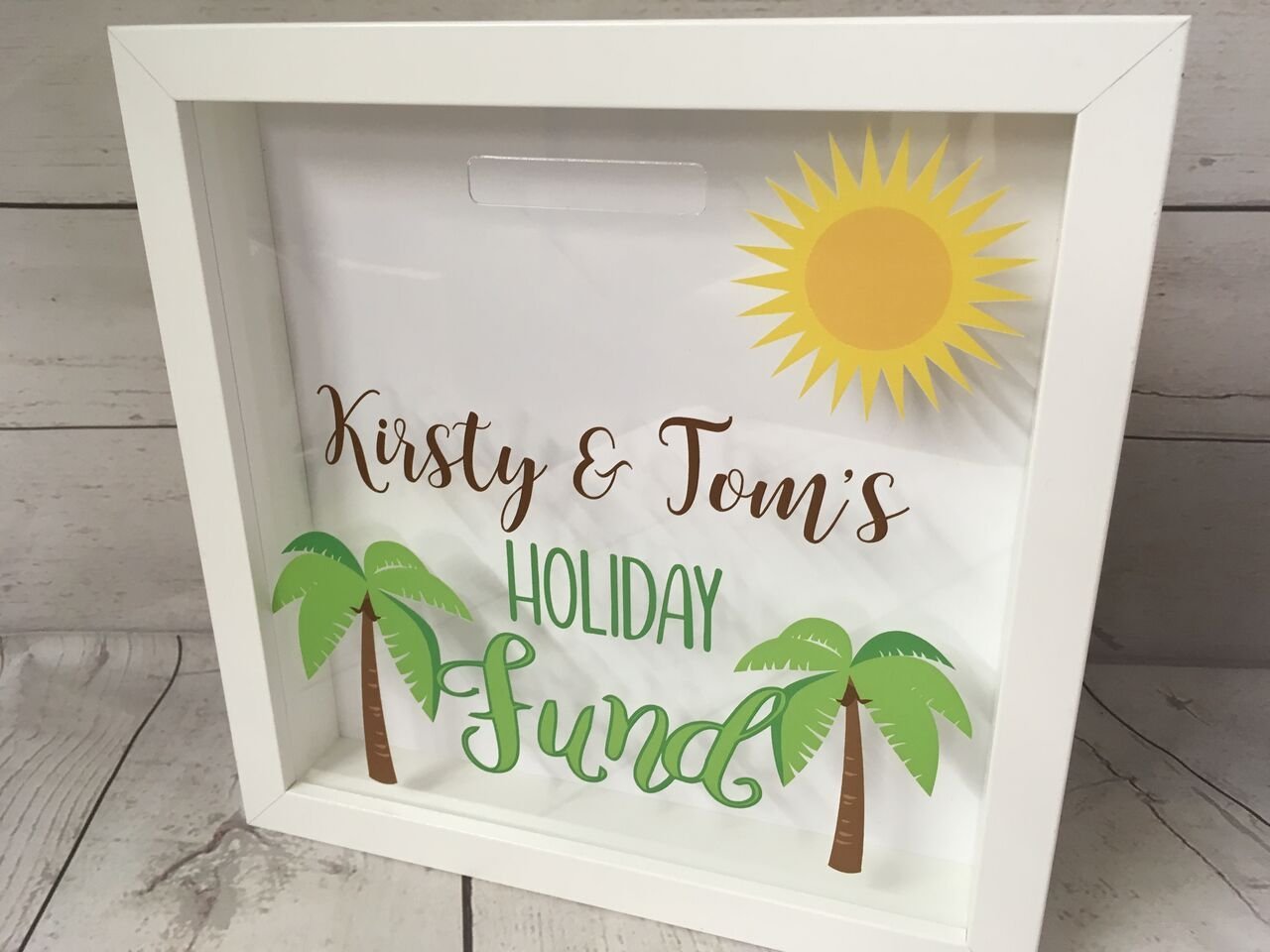 Personalised Holiday Fund Money Box Frame Gift Savings Travel