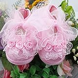 FlyingP Mary Jane Shoes Baby Infant Soft Sole Princess Lace Trim Socks for 3-6 Months Baby Girls