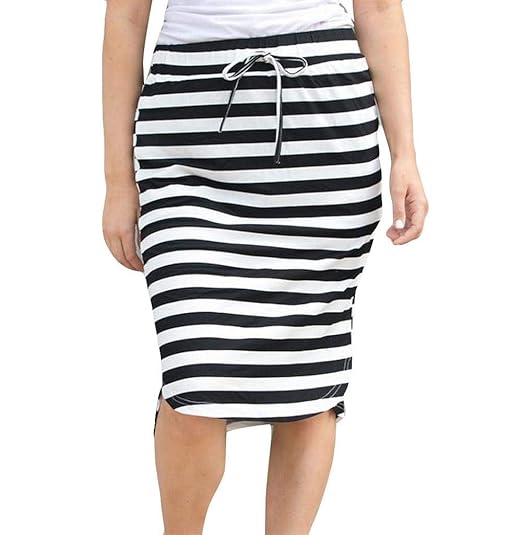 Tomatoa Damen Midi Rock Sommer Kurzer Rock Sweatrock Streifen Vintage Rockabilly Knielang Festliche Röcke Elastisch Stretch S