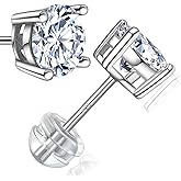 YzngCoi Moissanite Stud Earrings, Lab Created D Color VVS1 Round Cut, 925 Sterling Silver Rhodium-Plated, Jewelry Gifts for Women Men