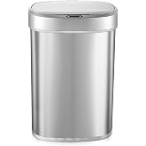 Ninestars DZT-50-49 Automatic Touchless Motion Sensor Oval Trash Can with Black Top, 13 gallon/50 L, Stainless Steel