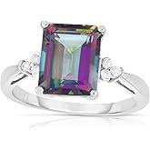 KOKOAV 14K White Gold Genuine Mystic Topaz 4-1/4 Ct with Diamonds Ring. Size 7
