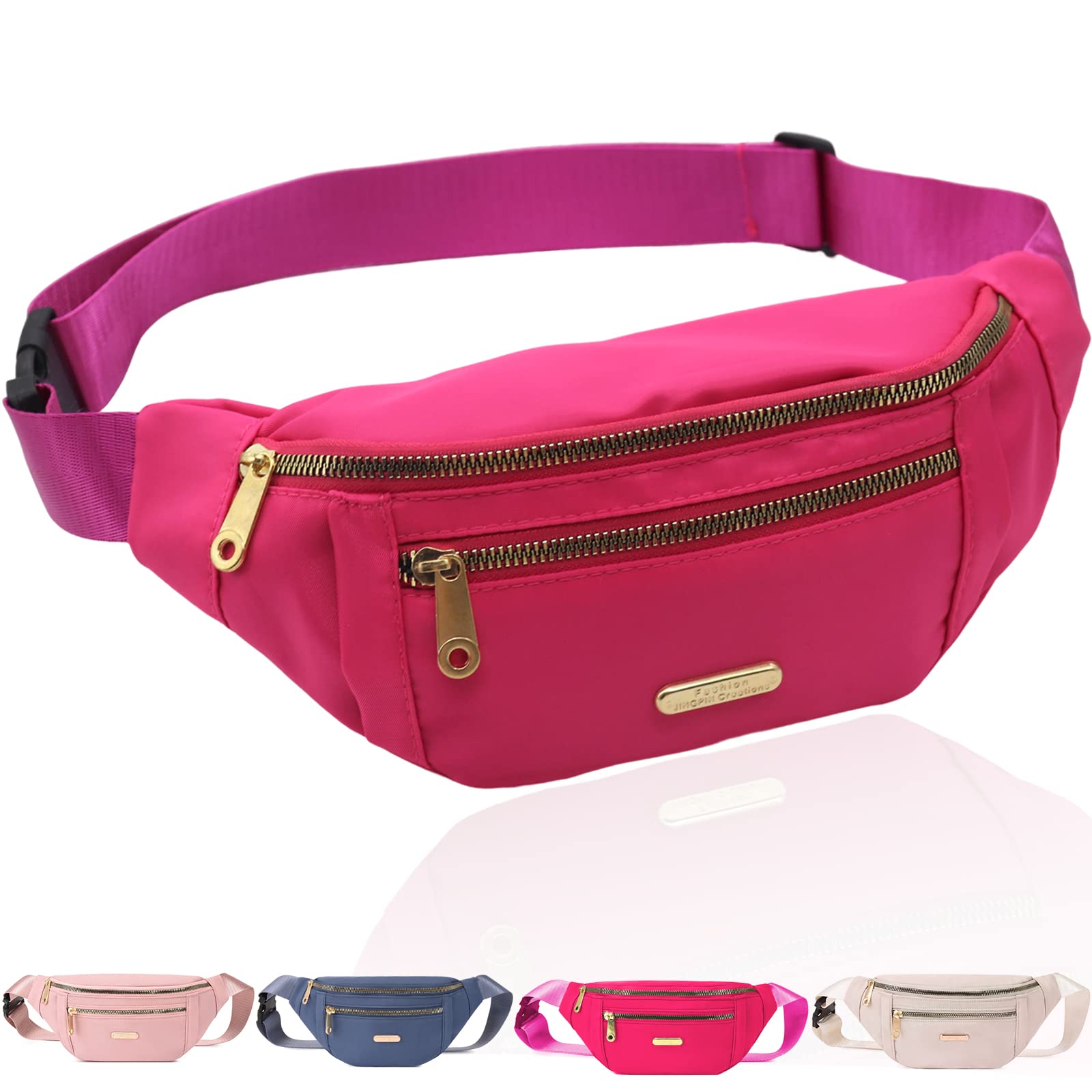 Fanny Pack Fashionable Waist Bag Casual Travel Bum Bag with 3 Zipper Pockets for Women Men Sports Running Hiking Jogging (Rose)