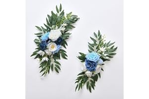 SZSYLM Floral Swags for Wedding Ceremony Sign, Rose Decorative Wedding Arch Flowers, 2Pcs Artificial Greenery Eucalyptus Leaves Flower for Door Window Home Decoration