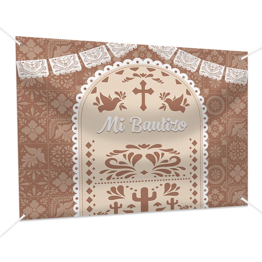 Photo 1 of MEHOFOND 7x5ft Mi Bautizo Backdrop Mexican Baptism Photography Background Mexican Cross Dove Gold Bless Banner Pigeon Christening Photo Booth Supplies