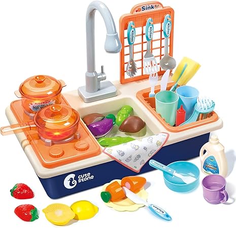 Amazon Cute Stone おままごと キッチンセット リアル噴霧 30点セット 室内ゲーム 皿を洗いおもちゃ 洗濯用品 水遊び 洗い屋さん シンクおもちゃ 室内遊び お鍋 フライパン付き 果物 ごっこ遊び 知育玩具 男の子 女の子 プレゼント 誕生日 元の日 家事 おもちゃ