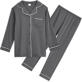 Aablexema Unisex Kids Pajamas Set Button-Down Long Sleeve Cotton Sleepwear Lounge Set for 5-13 Years