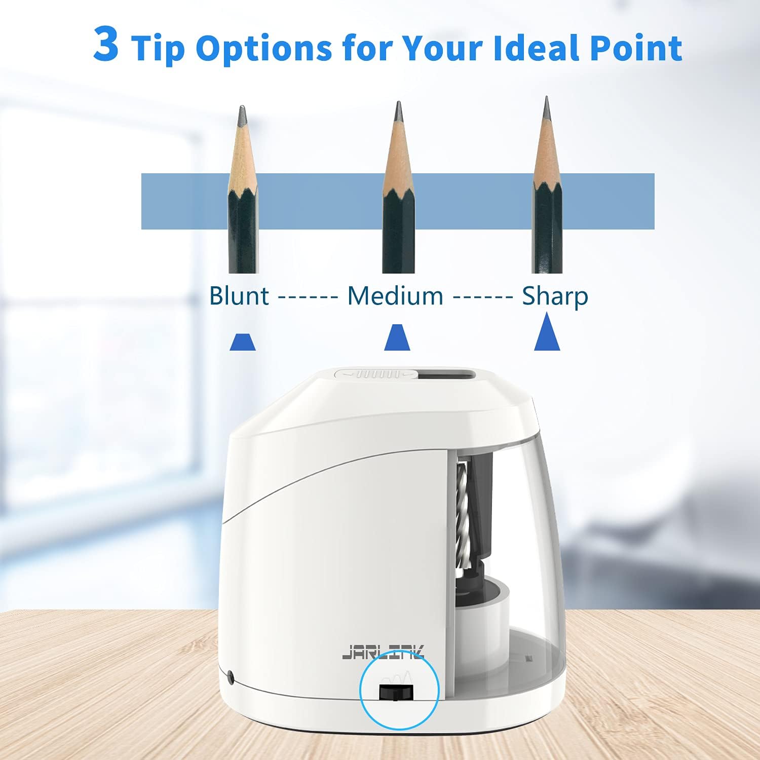 JARLINK Electric Pencil Sharpener, Heavy-Duty Battery Operated Pencil Sharpener for School Classroom Office, Auto Stop for No.2/Colored Pencils(6-8mm), White : Office Products