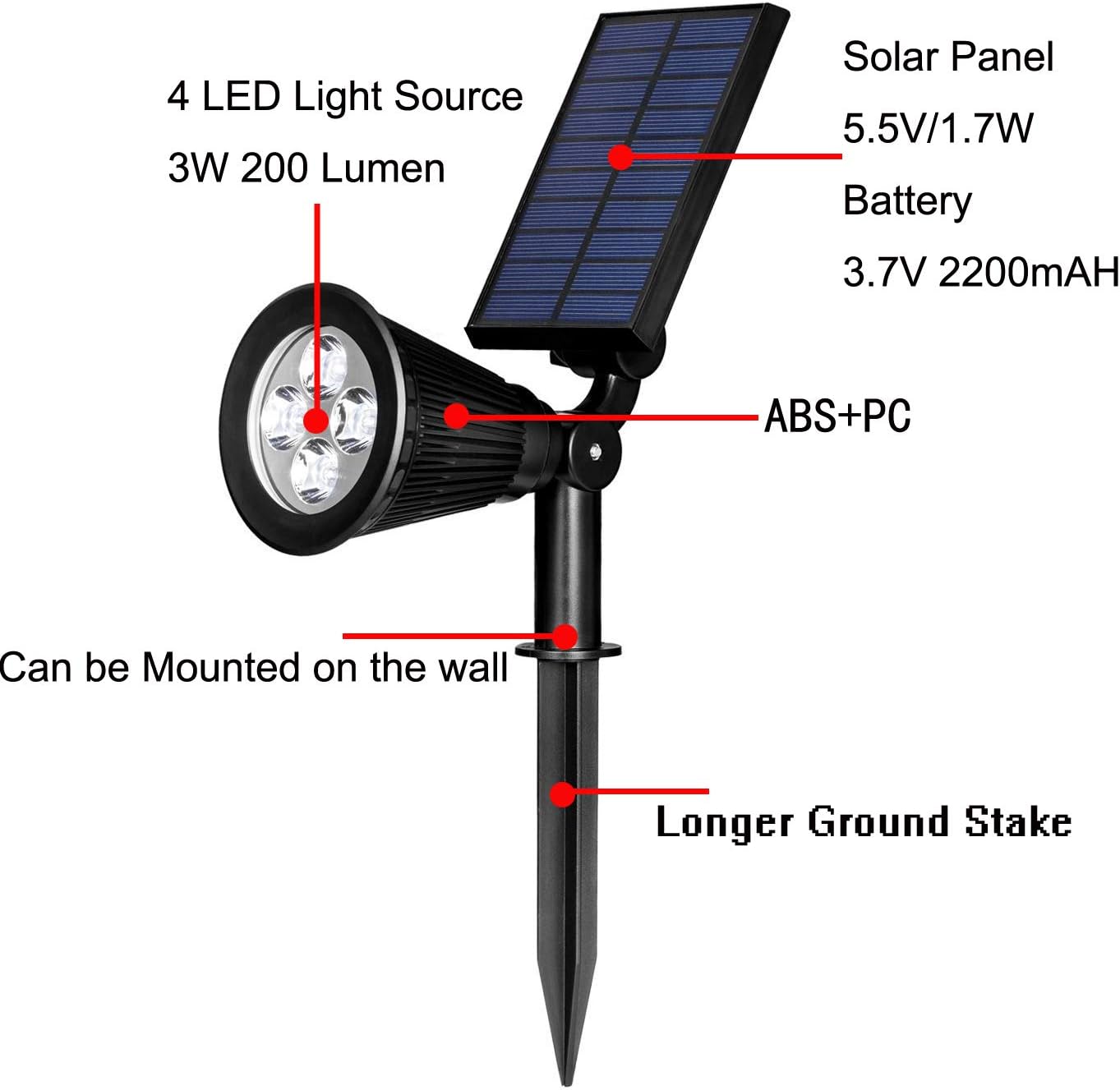 Solar Landscape Lights,2 Pack 4 LED Solar Spotlights Outdoor Waterproof Garden Solar Lights for Trees House Yard Garden Driveway Flag Pool Walkway Cold White - Image 3