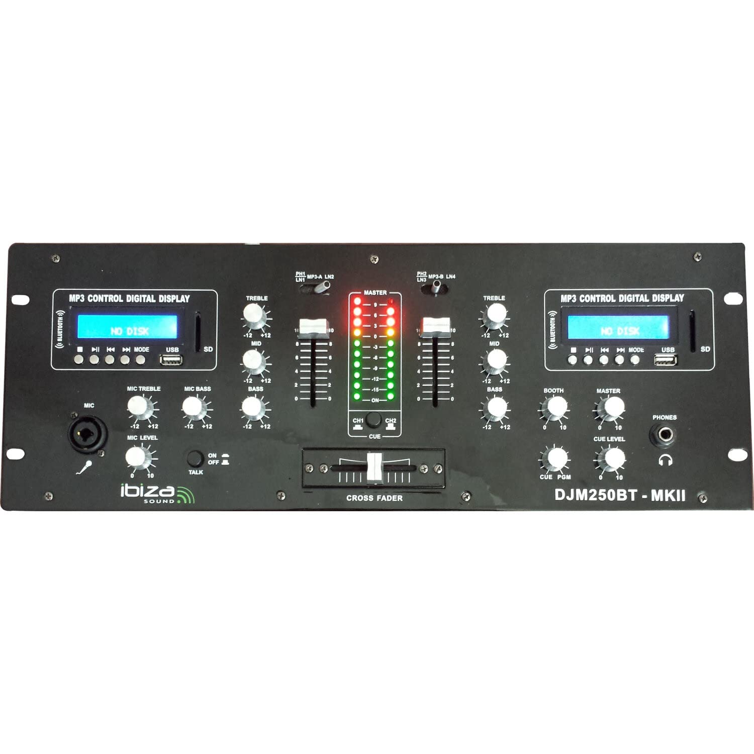 Ibiza DJM250BT-MKII 19-Inch 5-Channel Mixer with Digital Display and Double USB/Bluetooth