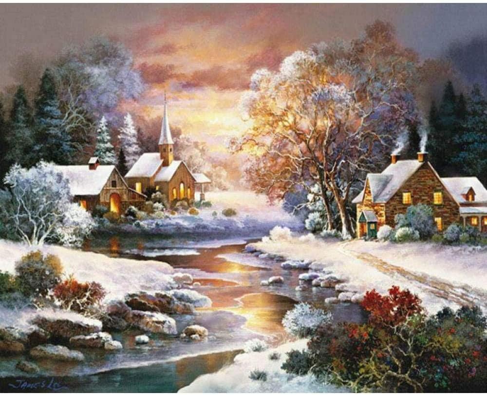Oil Painting Set by Numbers Paint by Number Kits Winter Dusk Adults