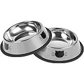 Serentive 2 Pcs Non-Slip Stainless Steel Small Cat Food Bowls - Unbreakable, Thicken 7 Oz Cat Dishes - Indoor, Removable Rubber Base, Easily Clean, Lovely Color
