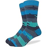 Good Luck Sock Men's Shark Crew Socks,Large (Shoe size 7-12),Blue